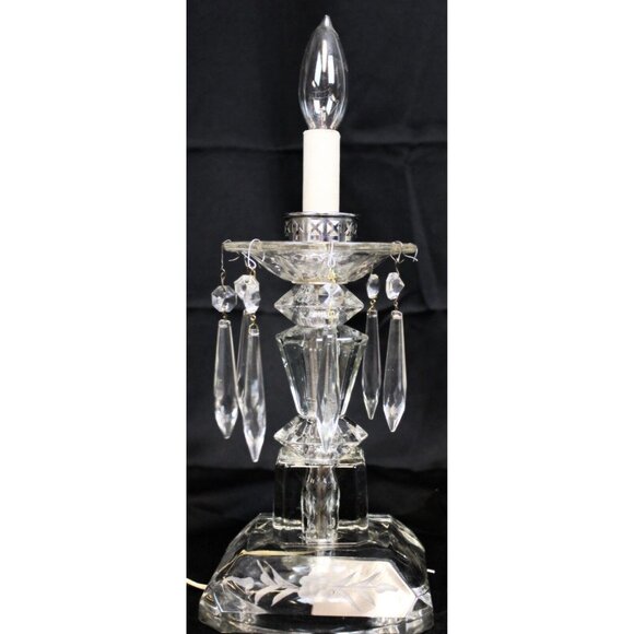 VTG Clear Crystal Lamp Light Floral Etch Hanging Pendant Victorian Glass Elegant - Picture 7 of 11